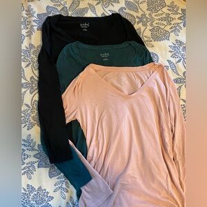 Lot of Three Maternity Long Sleeve Tops - Black, Green, & Pink